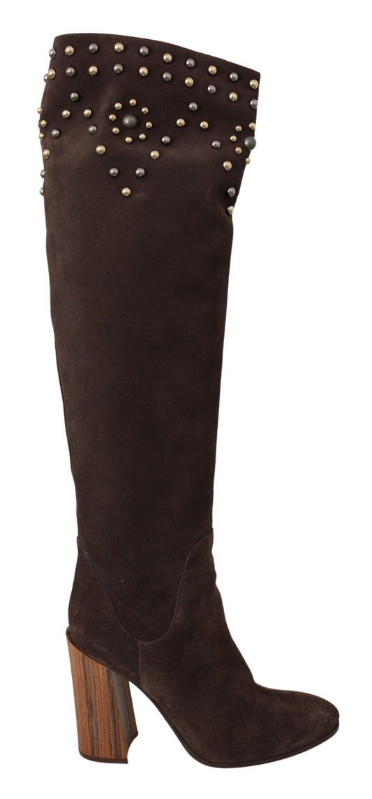 Bottes montantes cloutées en daim marron Dolce &amp; Gabbana