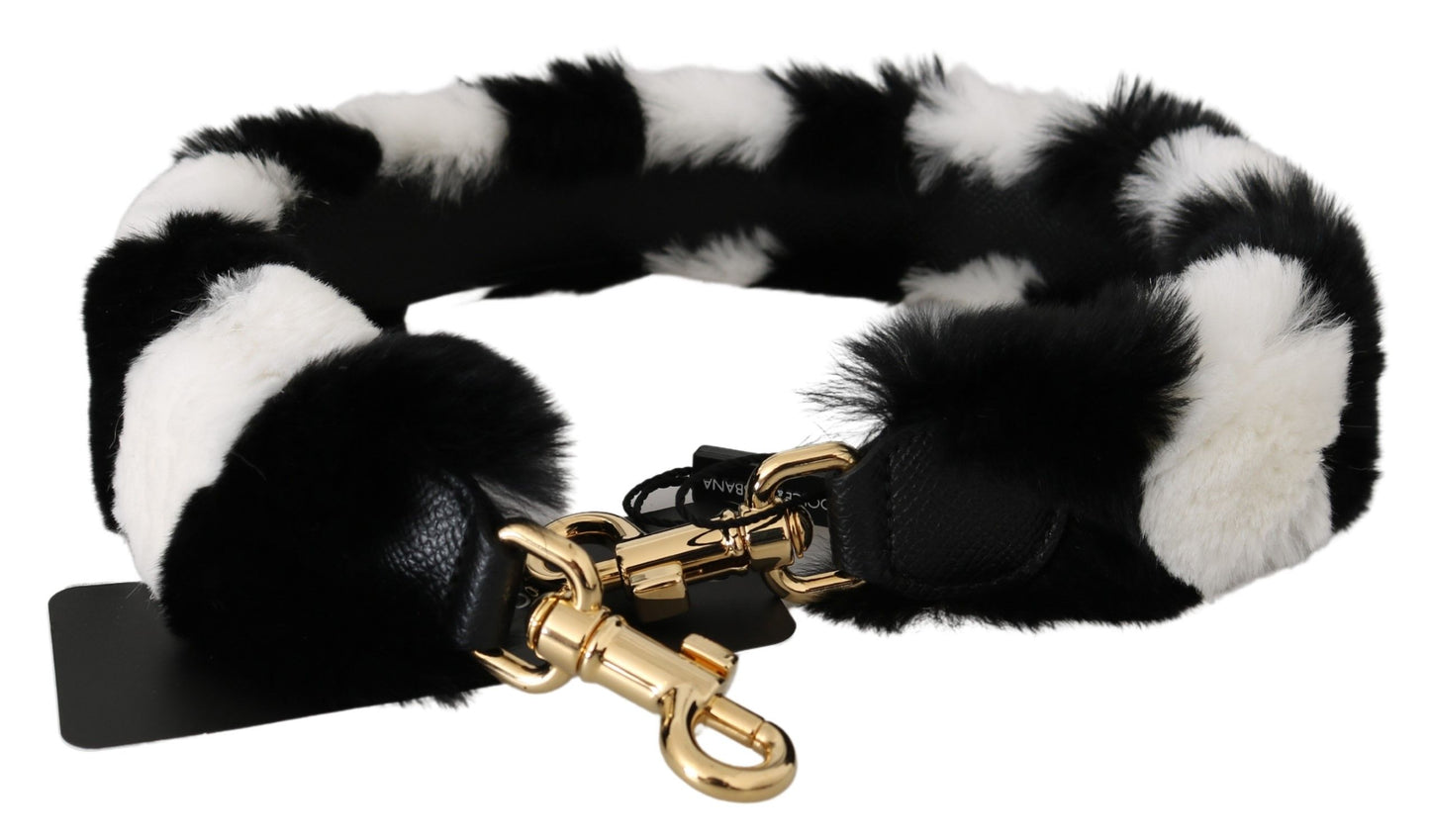 Bandoulière accessoire en fourrure de lapin noir et blanc Dolce &amp; Gabbana