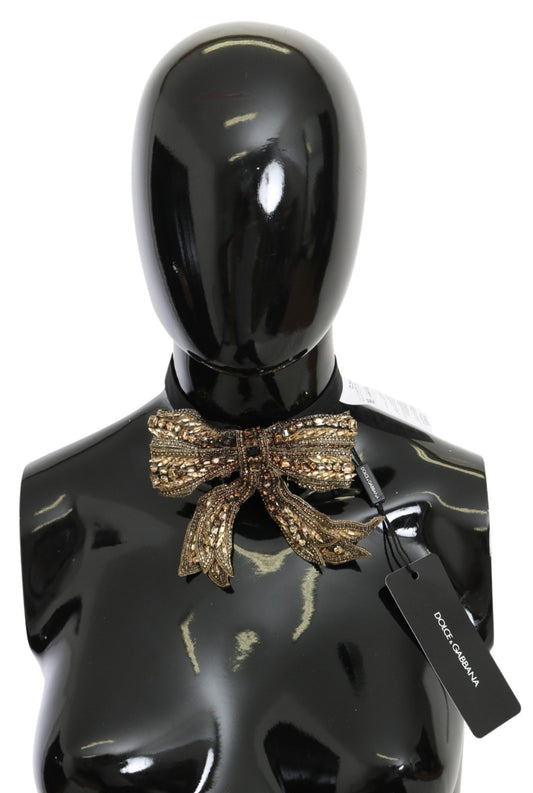 Collier Dolce &amp; Gabbana en soie 100 % orné de perles et de paillettes en cristal doré