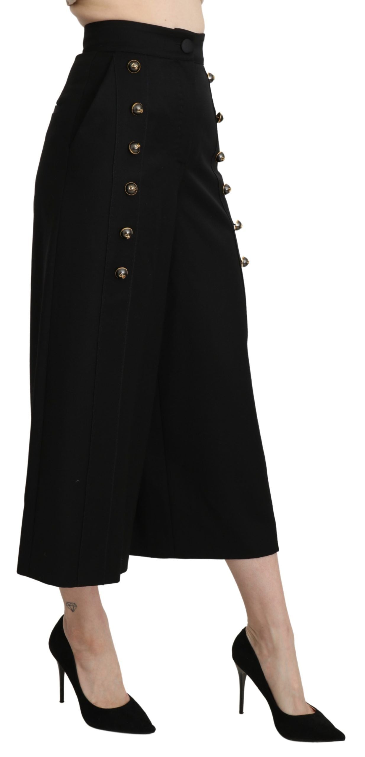 Pantalon court large en laine noire Dolce &amp; Gabbana