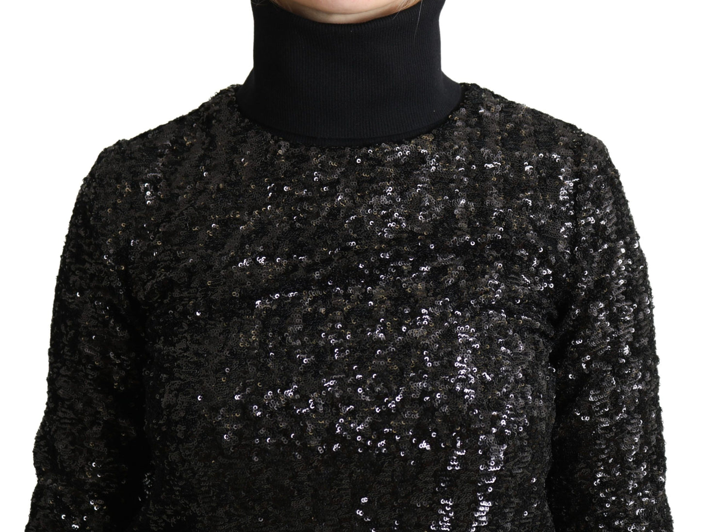 Pull col roulé en maille noire à paillettes Dolce &amp; Gabbana