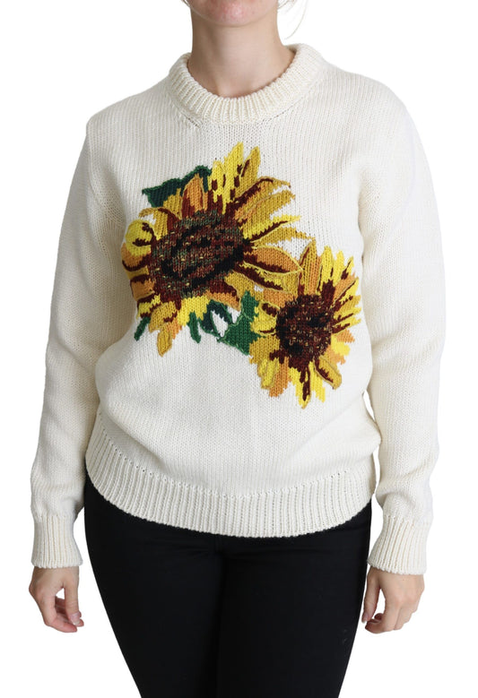 Pull Dolce &amp; Gabbana en laine blanche à fleurs et motif tournesol