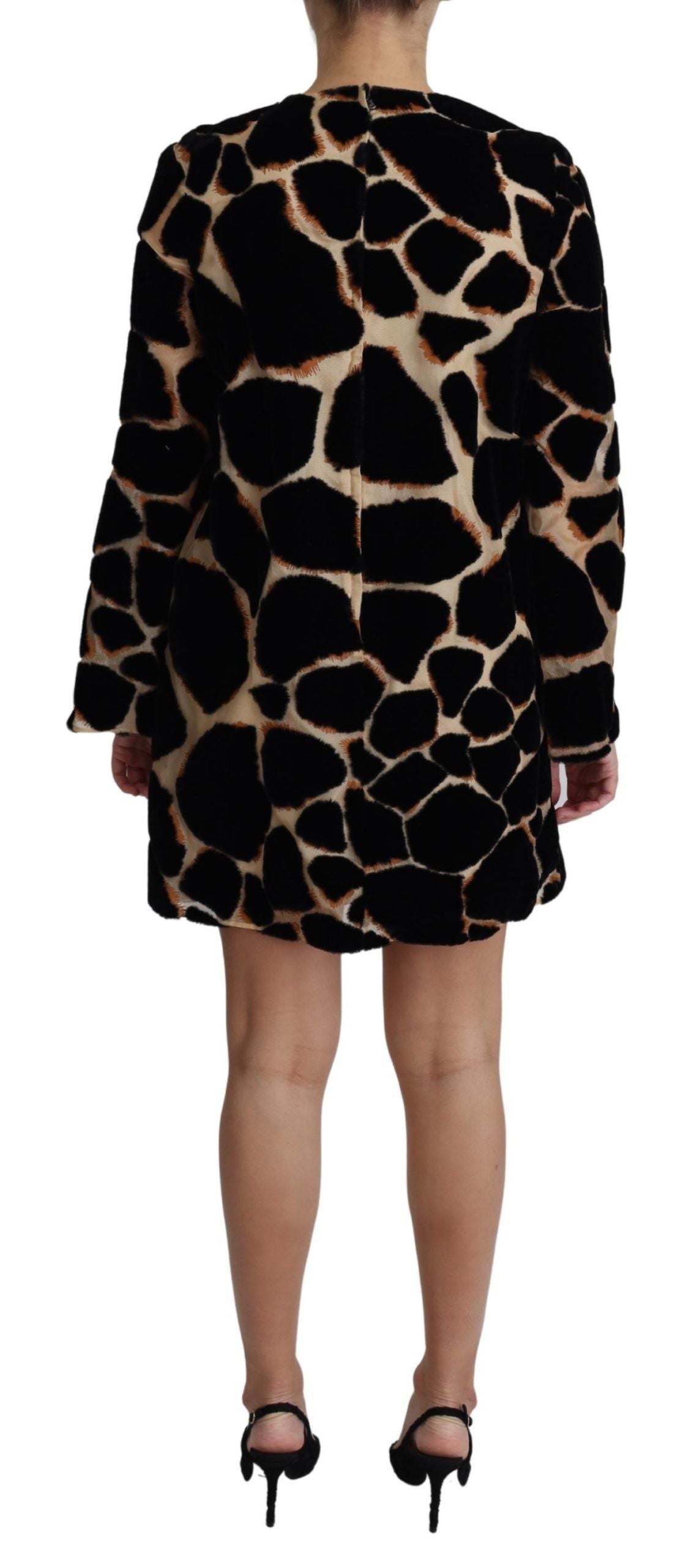 Robe courte droite noire à imprimé girafe Dolce &amp; Gabbana