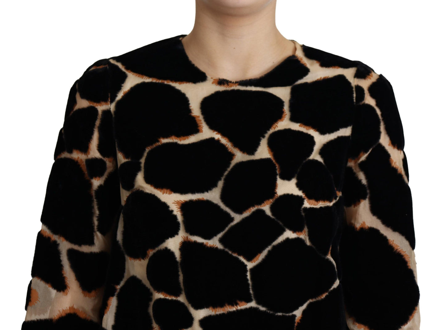 Robe courte droite noire à imprimé girafe Dolce &amp; Gabbana