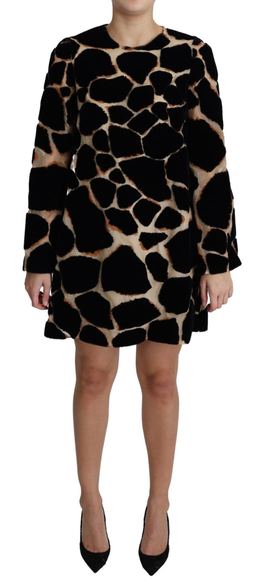 Robe courte droite noire à imprimé girafe Dolce &amp; Gabbana