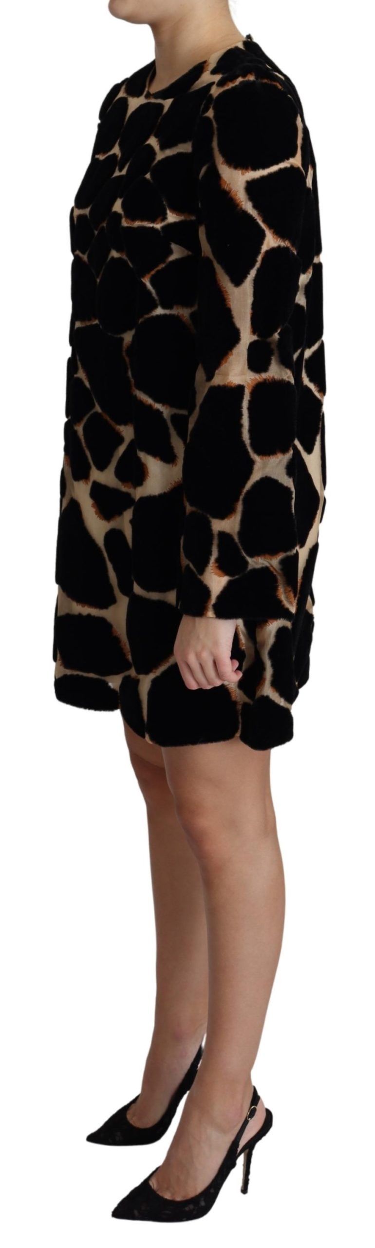 Robe courte droite noire à imprimé girafe Dolce &amp; Gabbana