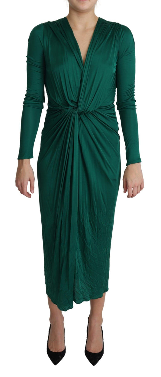 Robe mi-longue ajustée en viscose verte Dolce &amp; Gabbana