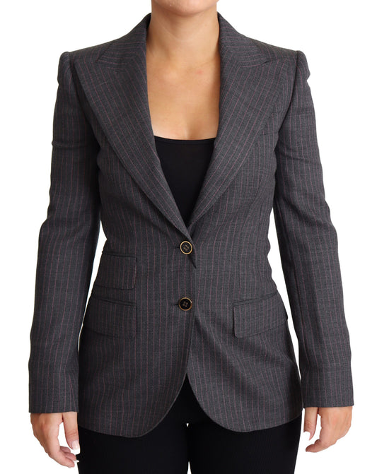Dolce &amp; Gabbana - Veste blazer ajustée grise en laine à simple boutonnage