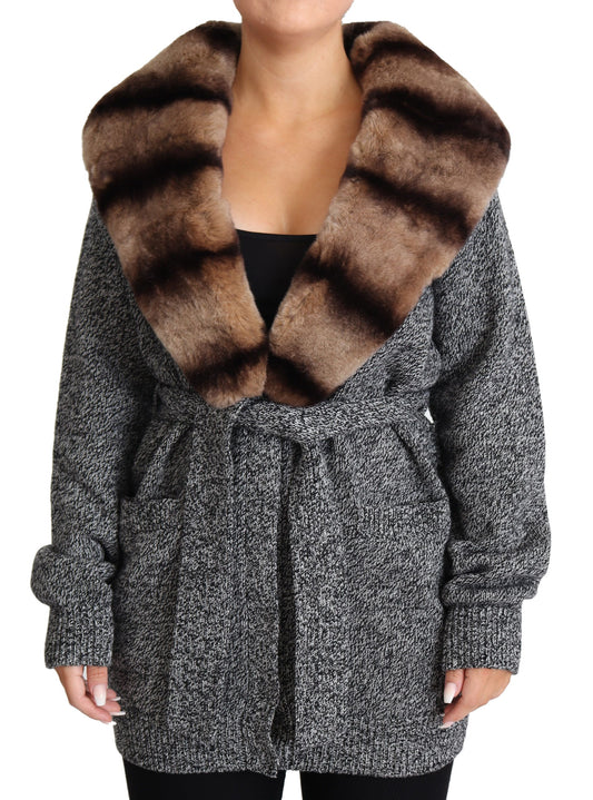 Dolce &amp; Gabbana Cardigan gris Manteau en fourrure Veste en cachemire