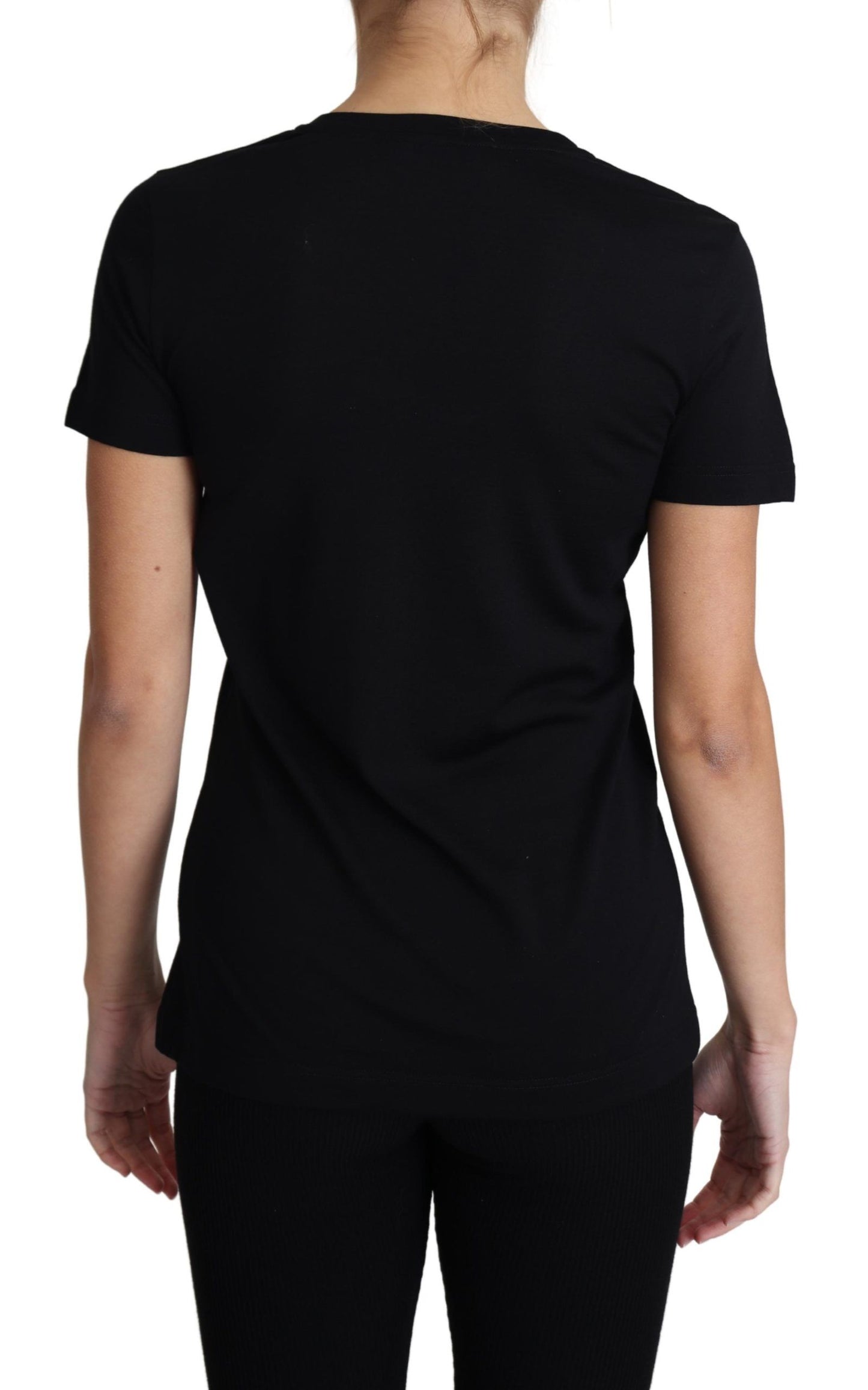T-shirt à manches courtes et col rond en laine noire Dolce &amp; Gabbana