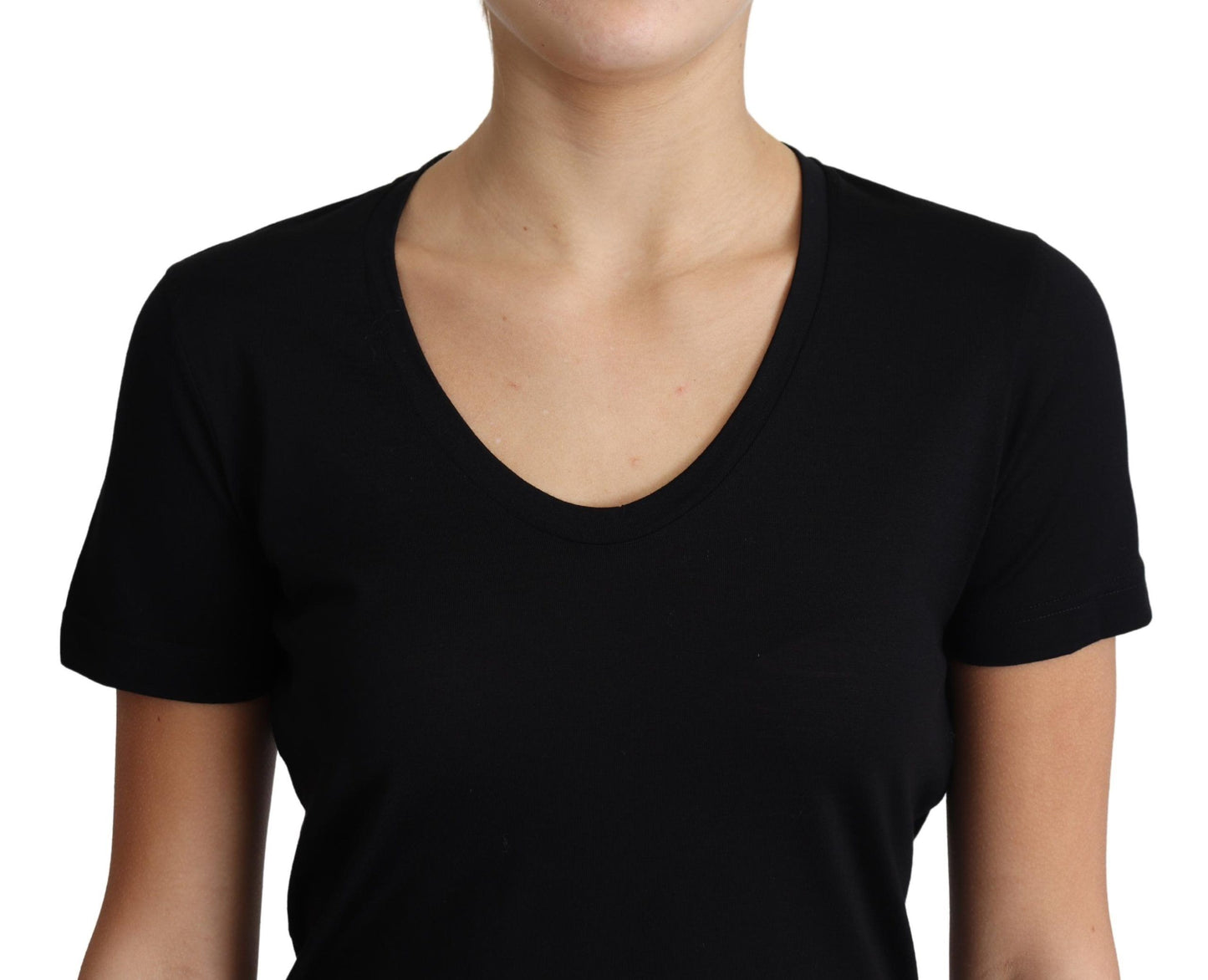 T-shirt à manches courtes et col rond en laine noire Dolce &amp; Gabbana