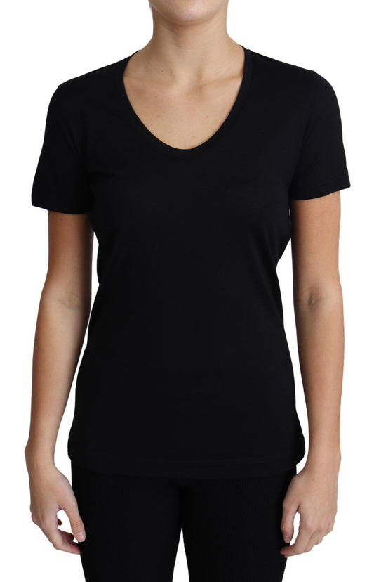 T-shirt à manches courtes et col rond en laine noire Dolce &amp; Gabbana