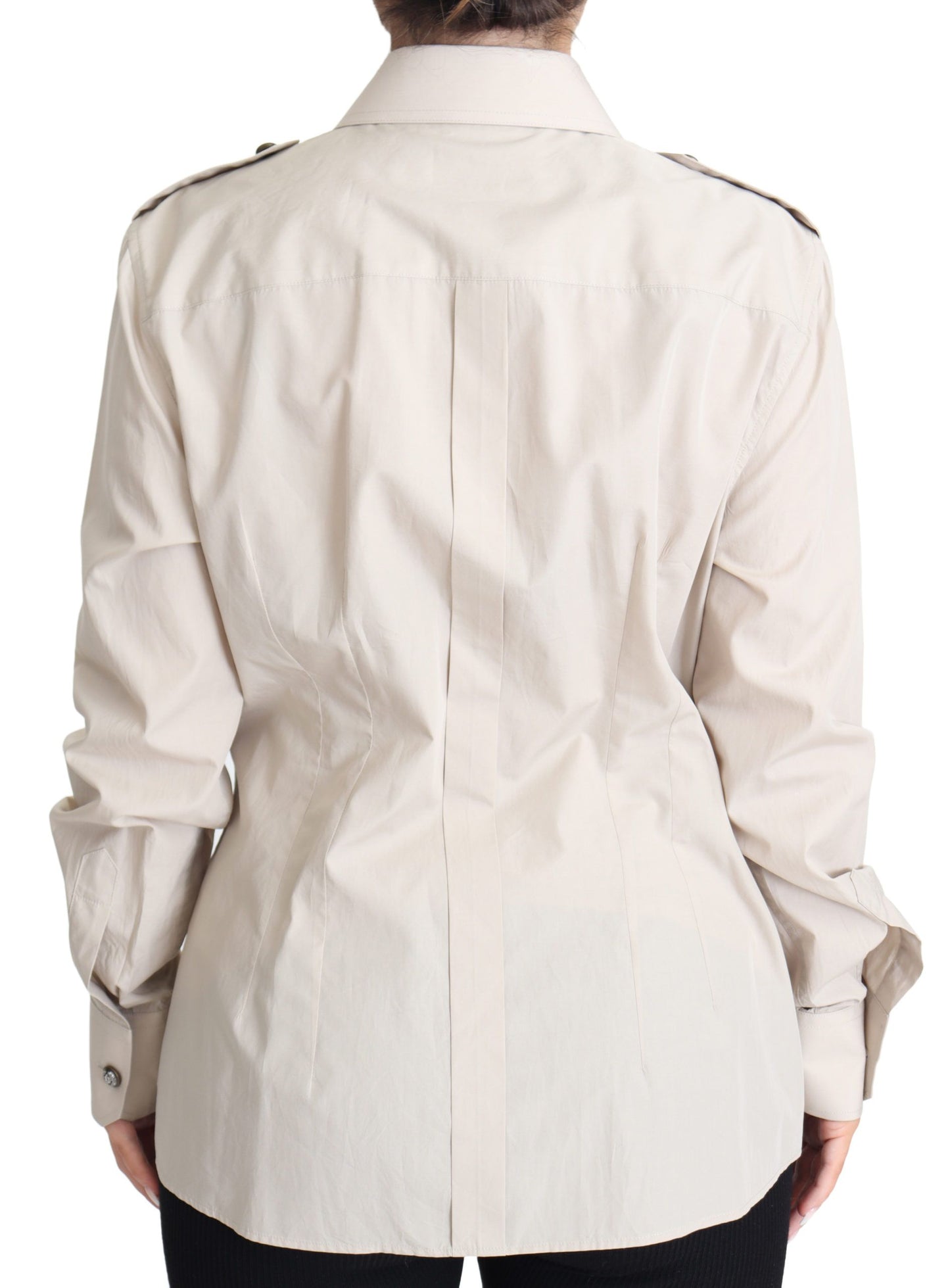 Chemise Safari ajustée en popeline beige Dolce &amp; Gabbana avec poches