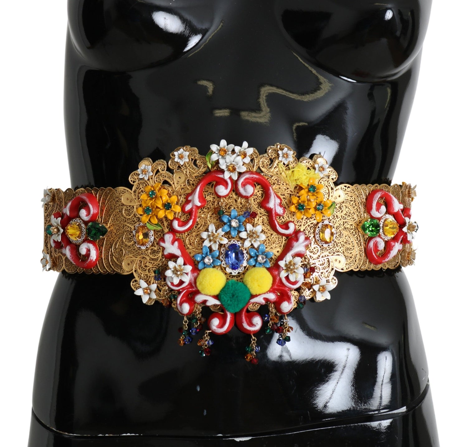 Ceinture dorée à taille large ornée de cristaux floraux Dolce &amp; Gabbana