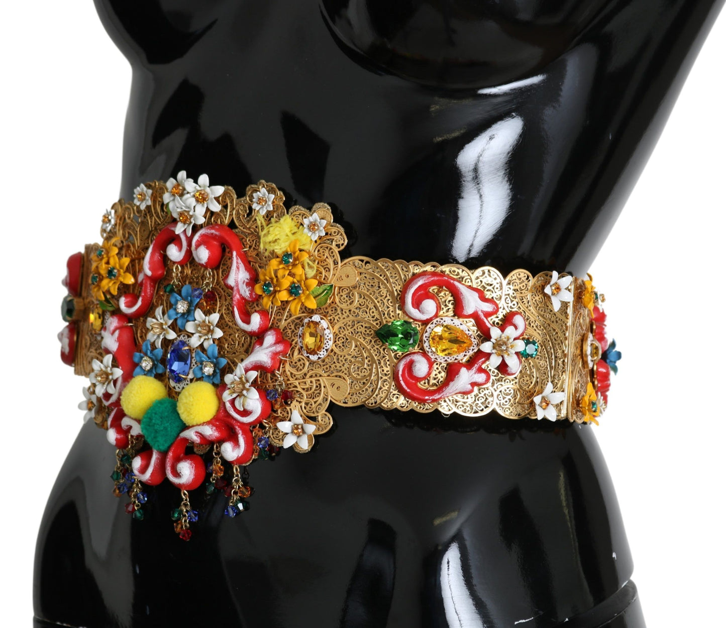 Ceinture dorée à taille large ornée de cristaux floraux Dolce &amp; Gabbana