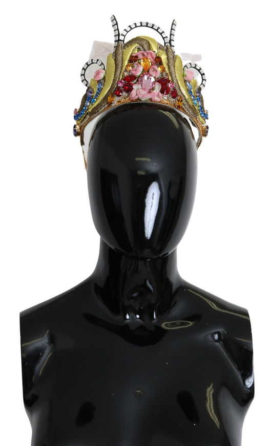 Couronne diadème Dolce &amp; Gabbana en laiton doré avec cristaux floraux et lumières LED