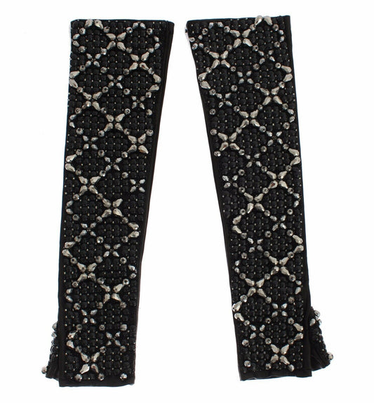 Gants Dolce &amp; Gabbana en cuir noir ornés de perles de cristal