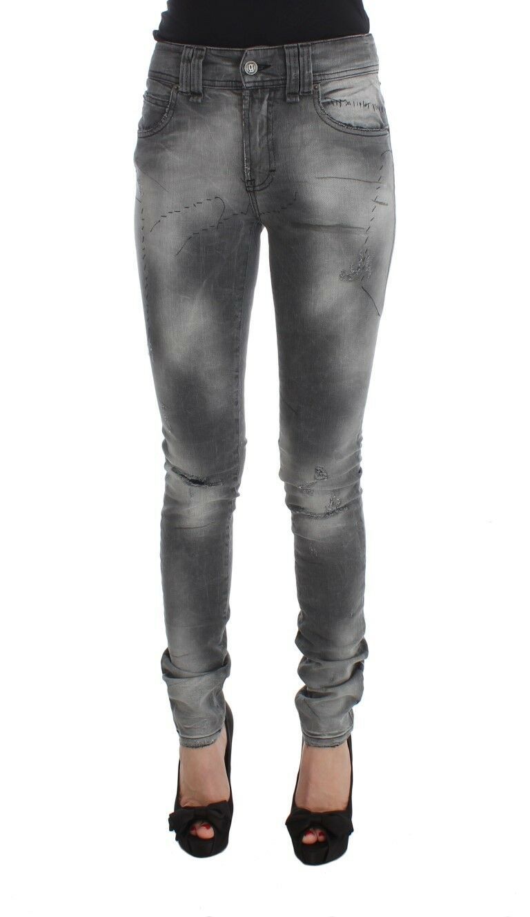 Jean slim en coton mélangé délavé gris John Galliano