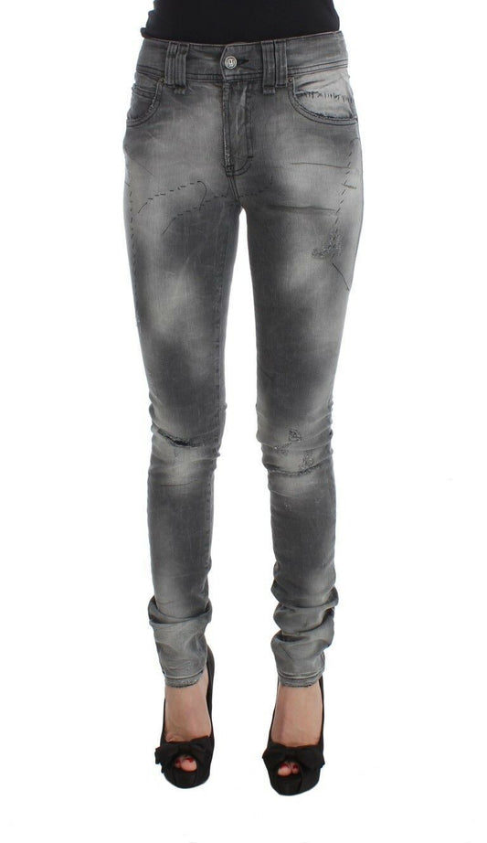 Jean slim en coton mélangé délavé gris John Galliano