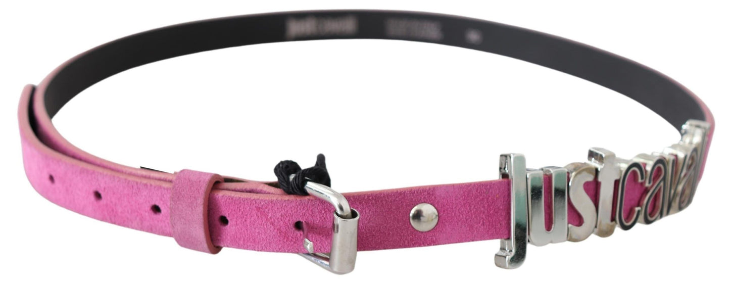 Ceinture Just Cavalli avec boucle en métal chromé rose argenté
