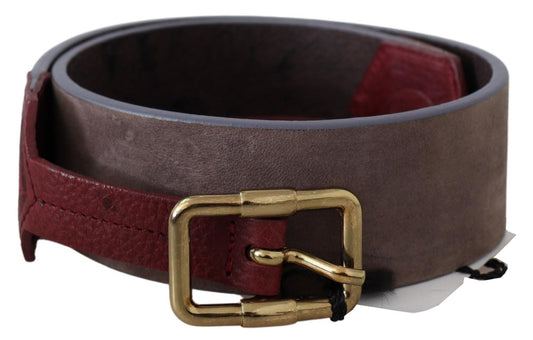 GF Ferre – Breiter Gürtel aus braunem Leder mit goldfarbener Chrom-Logoschnalle