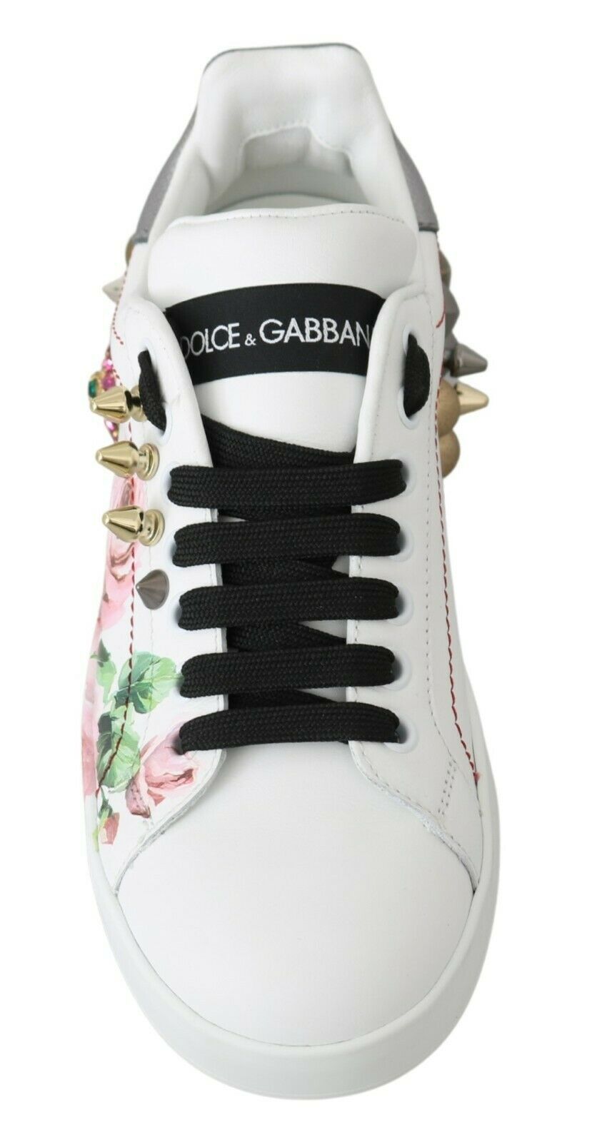 Baskets Dolce &amp; Gabbana en cuir blanc avec cristaux et roses florales