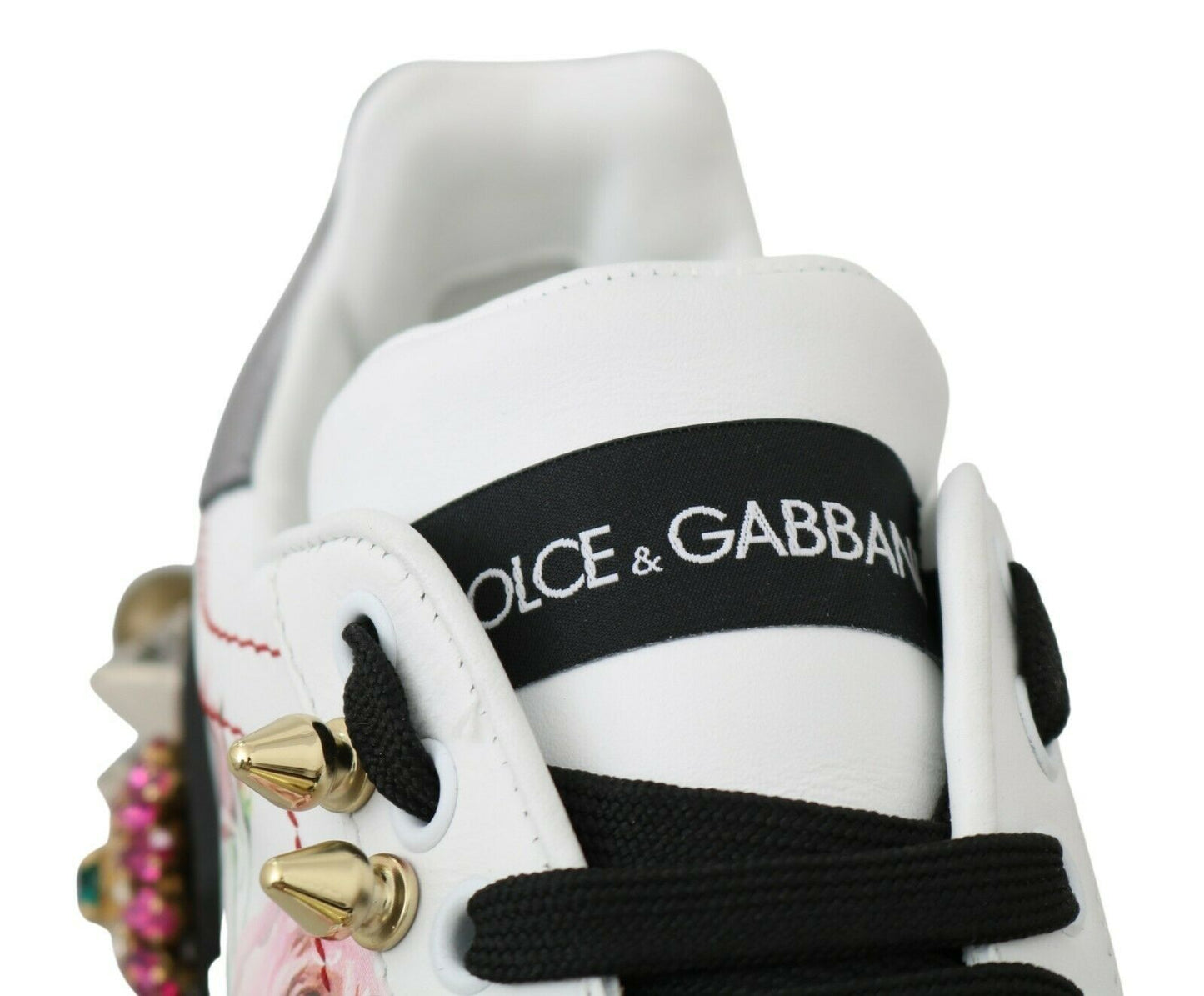 Baskets Dolce &amp; Gabbana en cuir blanc avec cristaux et roses florales