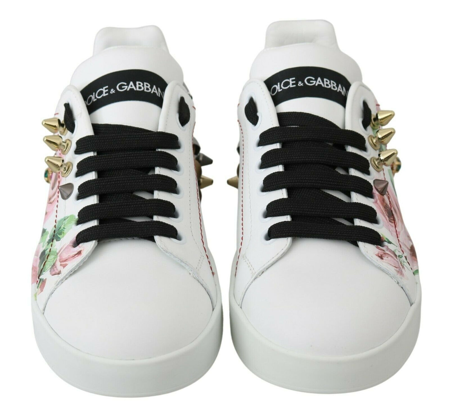 Baskets Dolce &amp; Gabbana en cuir blanc avec cristaux et roses florales