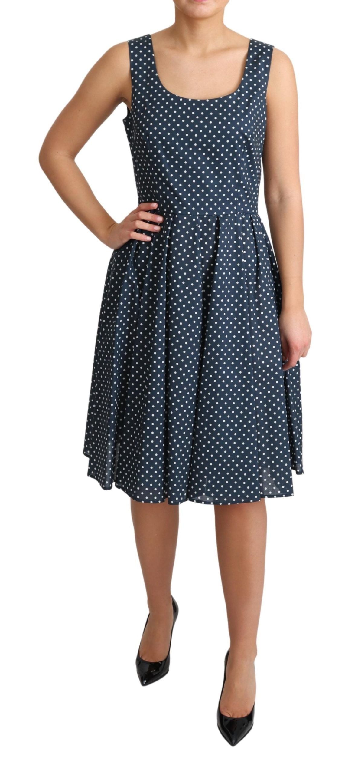 Robe trapèze en coton bleu à pois Dolce &amp; Gabbana