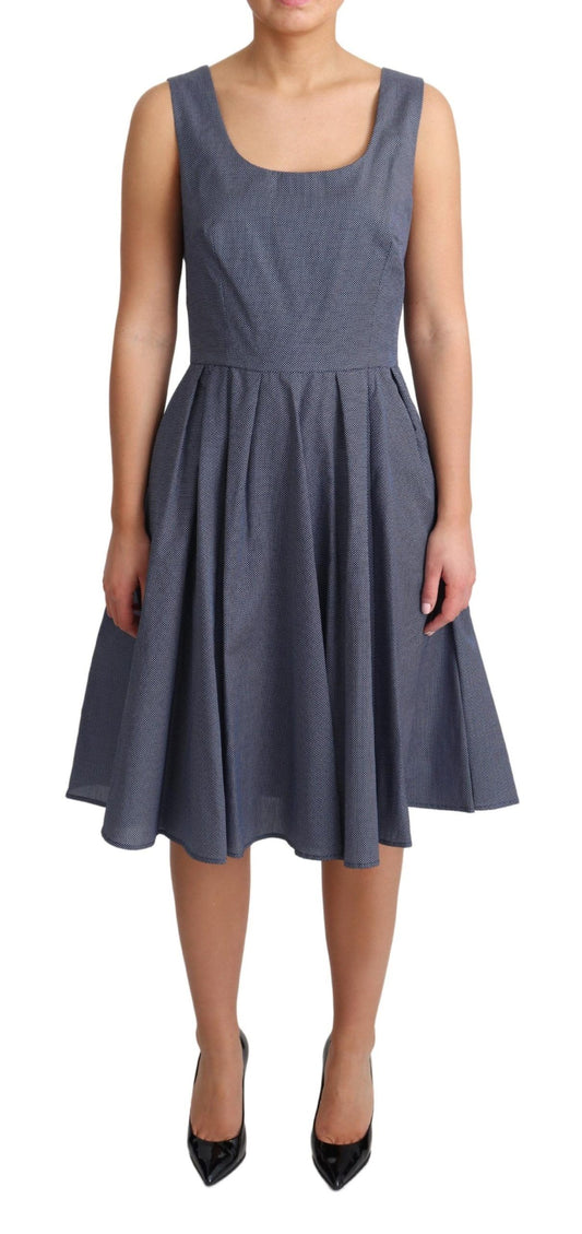 Robe trapèze extensible en coton à pois bleus Dolce &amp; Gabbana
