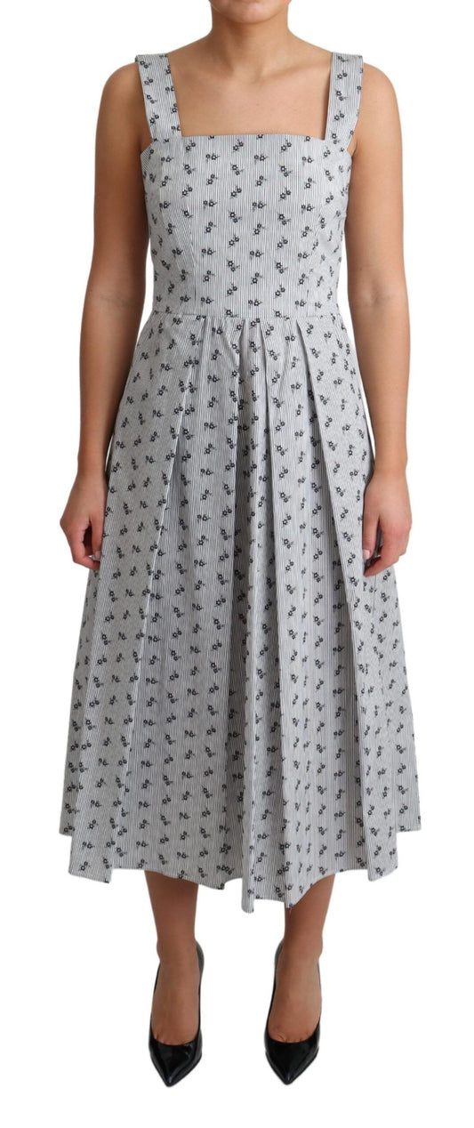 Robe trapèze en coton à fleurs bleu et blanc Dolce &amp; Gabbana