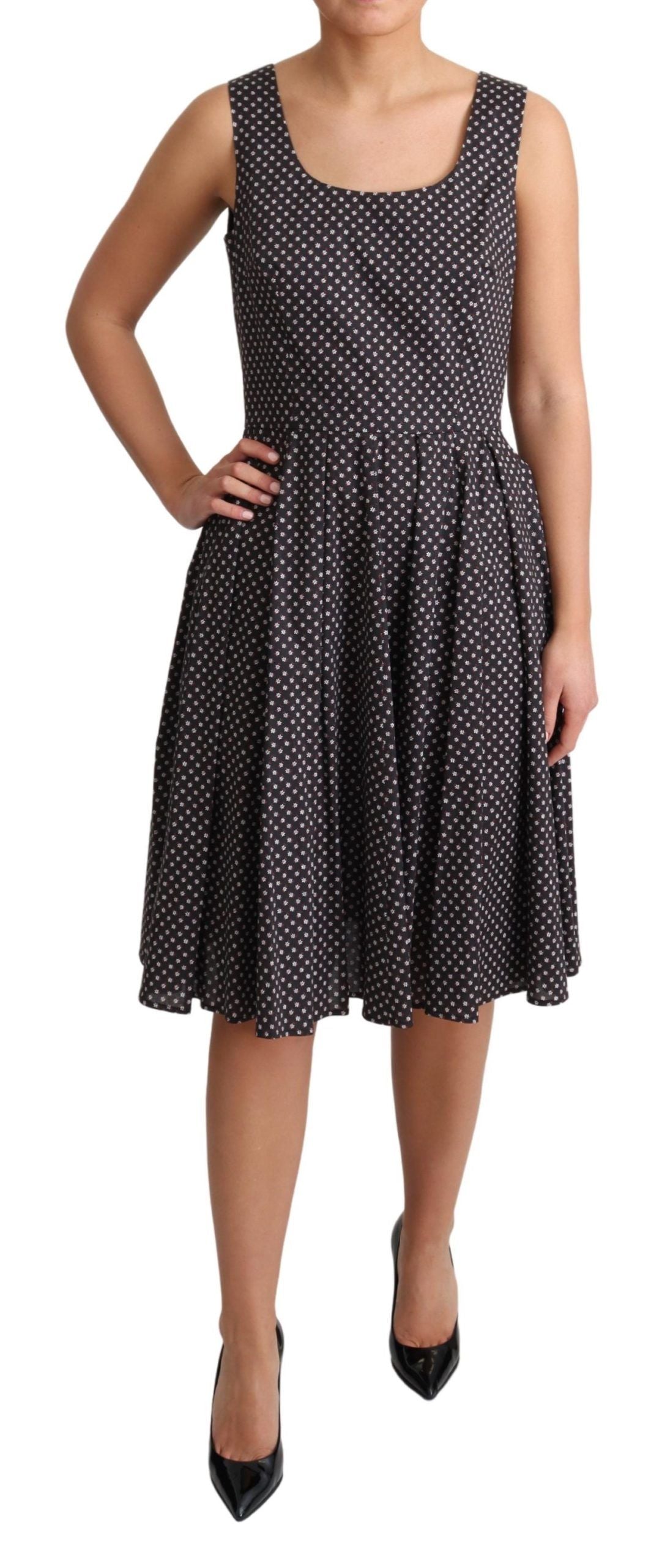 Robe trapèze extensible en coton à fleurs noires Dolce &amp; Gabbana