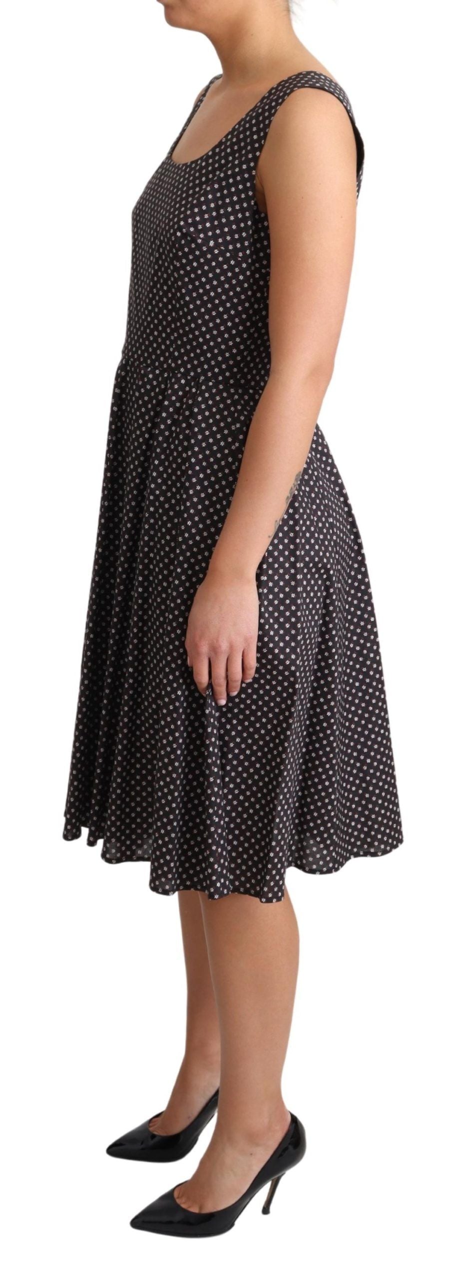 Robe trapèze extensible en coton à fleurs noires Dolce &amp; Gabbana