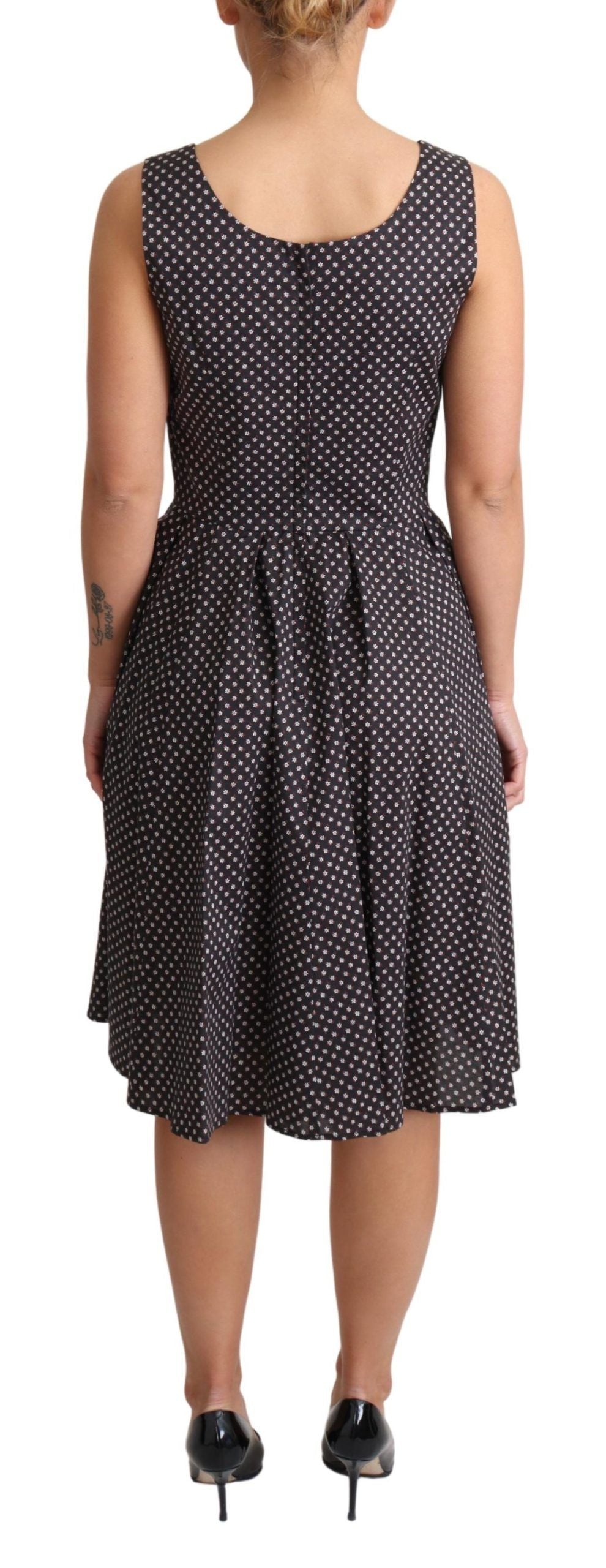 Robe trapèze extensible en coton à fleurs noires Dolce &amp; Gabbana