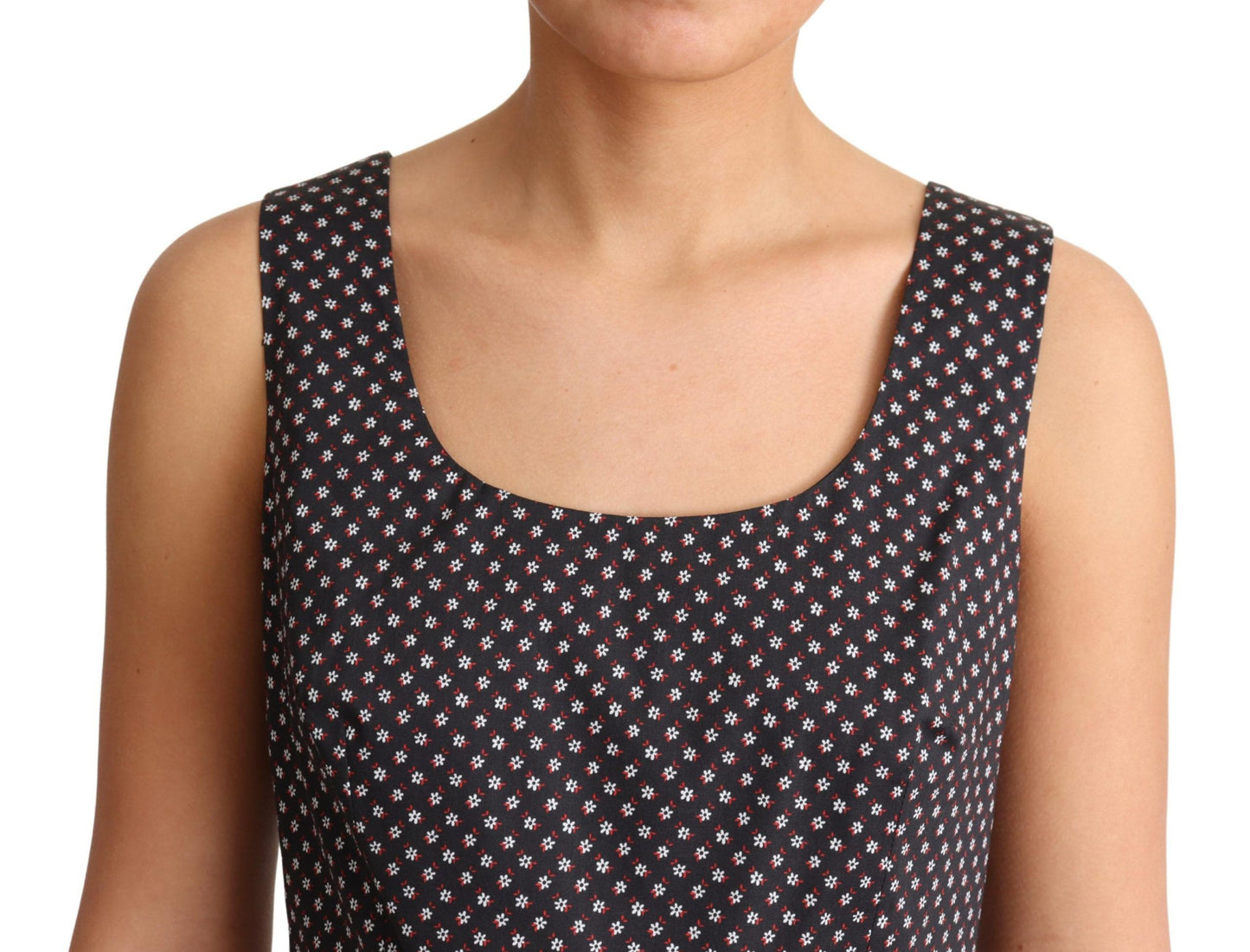 Robe trapèze extensible en coton à fleurs noires Dolce &amp; Gabbana