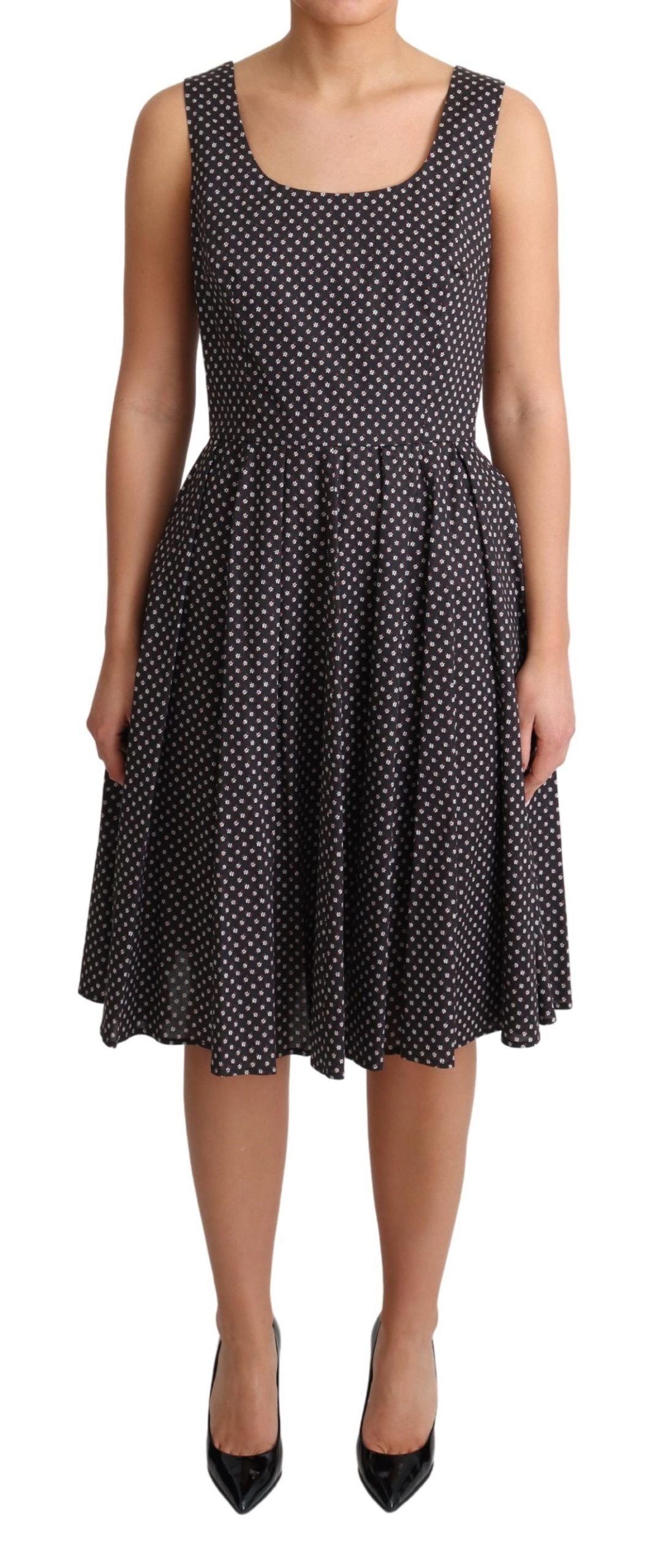 Robe trapèze extensible en coton à fleurs noires Dolce &amp; Gabbana