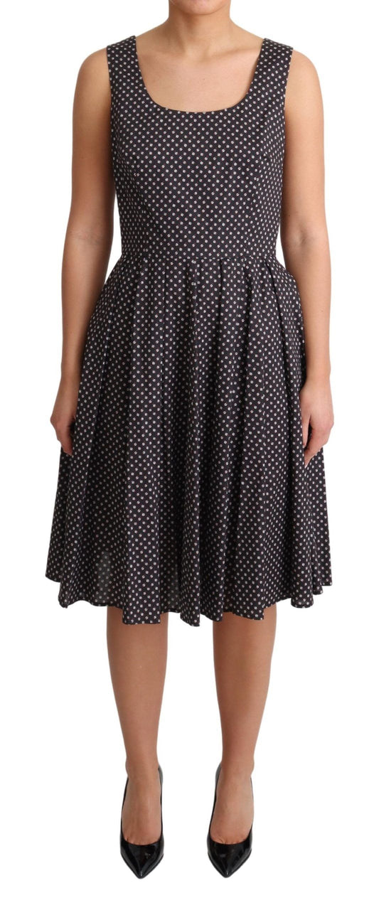 Robe trapèze extensible en coton à fleurs noires Dolce &amp; Gabbana