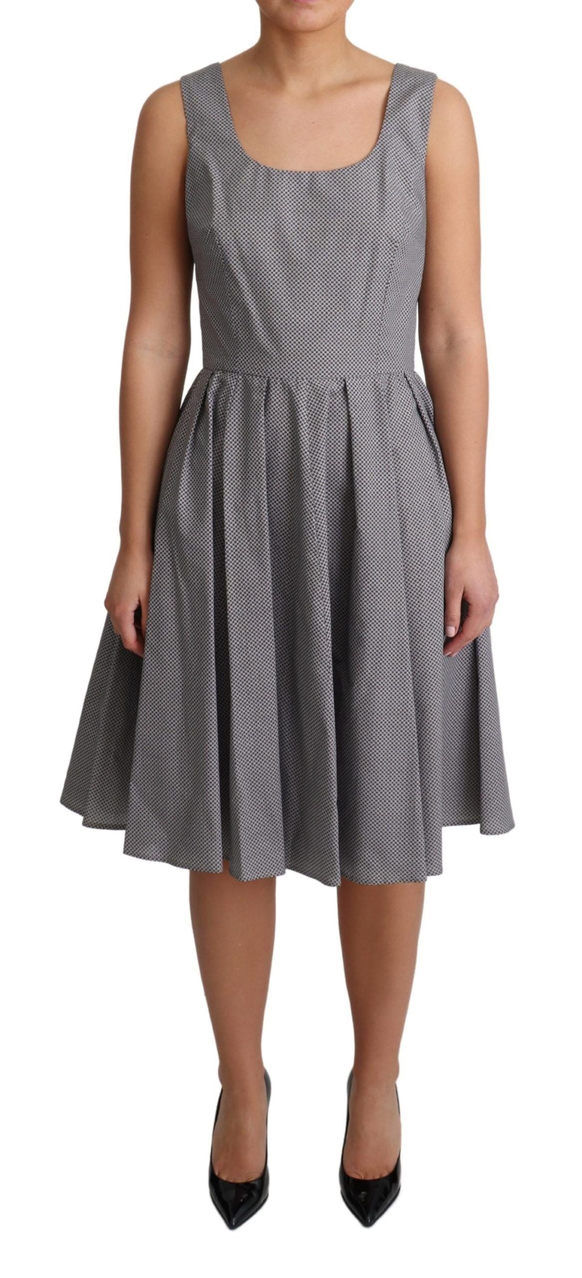 Robe trapèze en coton bleu beige à motifs géométriques Dolce &amp; Gabbana