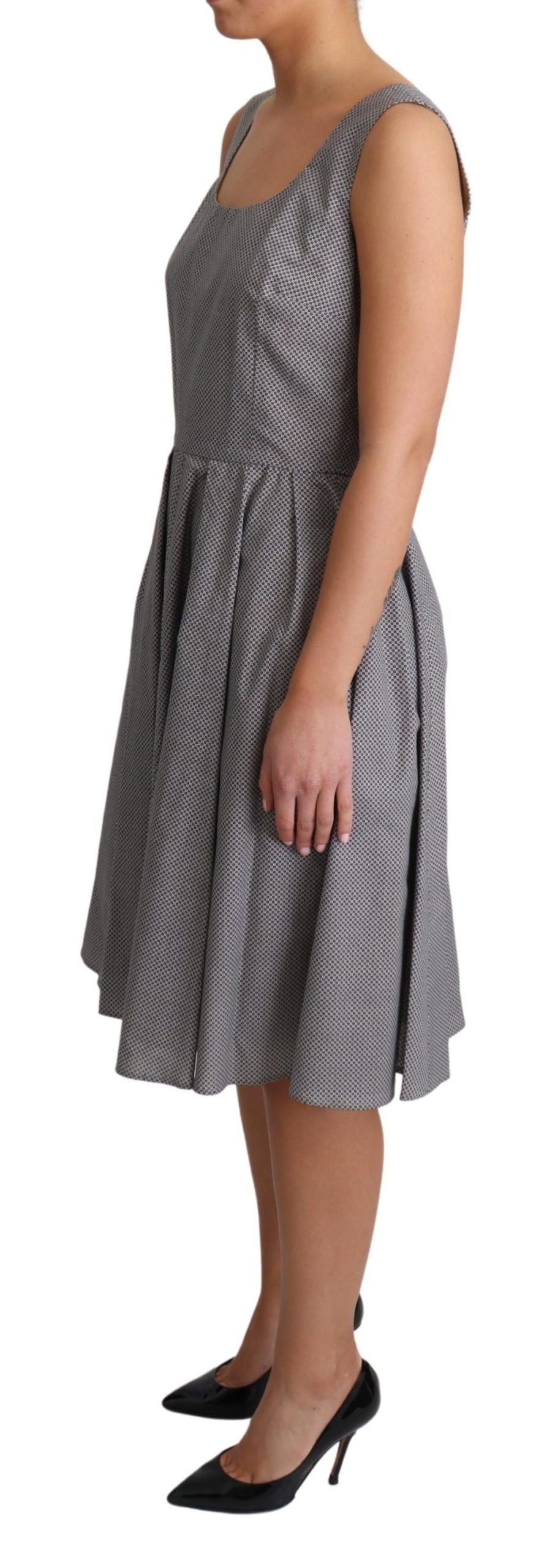 Robe trapèze en coton bleu beige à motifs géométriques Dolce &amp; Gabbana