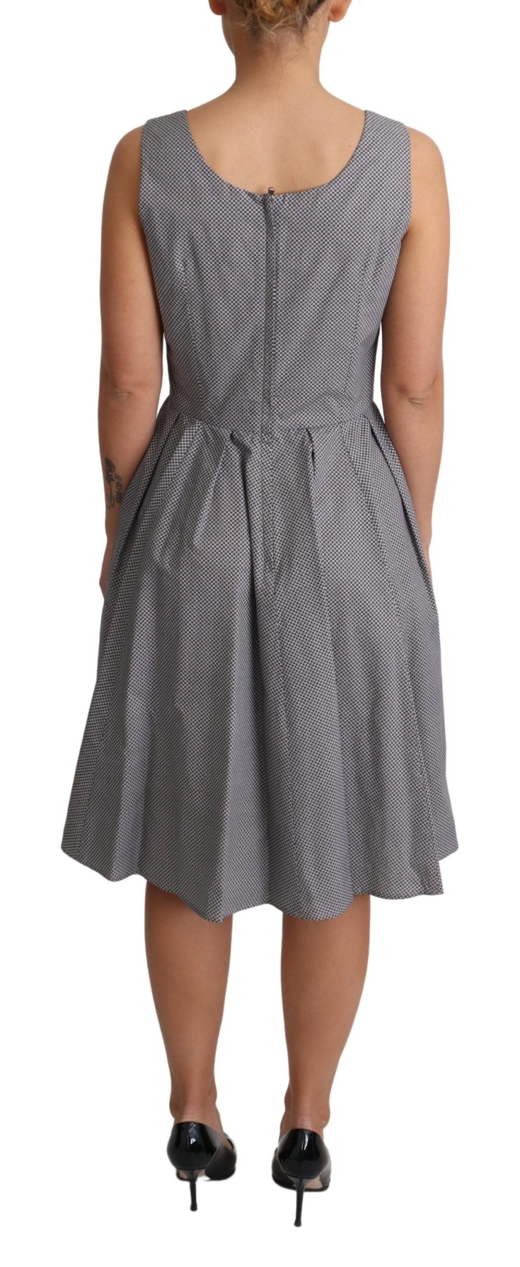 Robe trapèze en coton bleu beige à motifs géométriques Dolce &amp; Gabbana