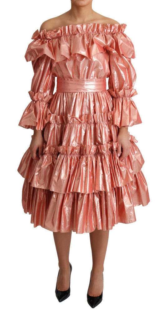 Robe à volants rose Dolce &amp; Gabbana en soie et coton