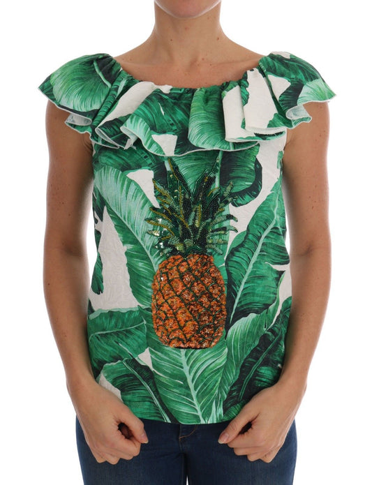 T-shirt chemisier à paillettes ananas banane Dolce &amp; Gabbana