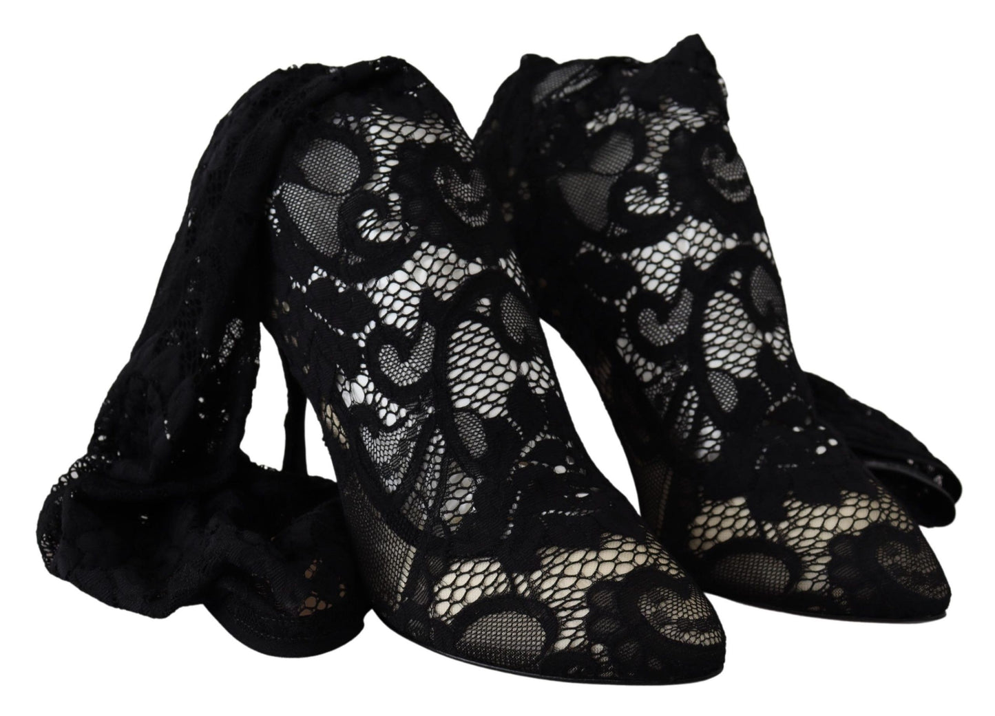 Dolce &amp; Gabbana Chaussettes en dentelle noire Taormina Bottes Chaussures Escarpins