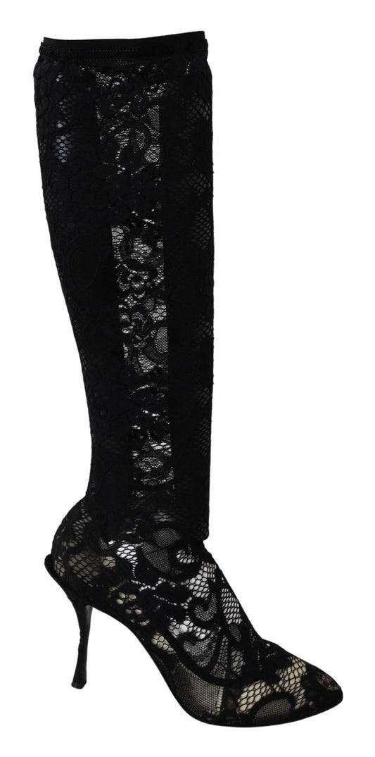 Dolce &amp; Gabbana Chaussettes en dentelle noire Taormina Bottes Chaussures Escarpins