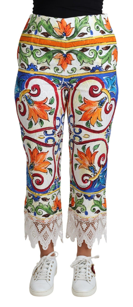 Pantalon en coton à imprimé majolique multicolore Dolce &amp; Gabbana