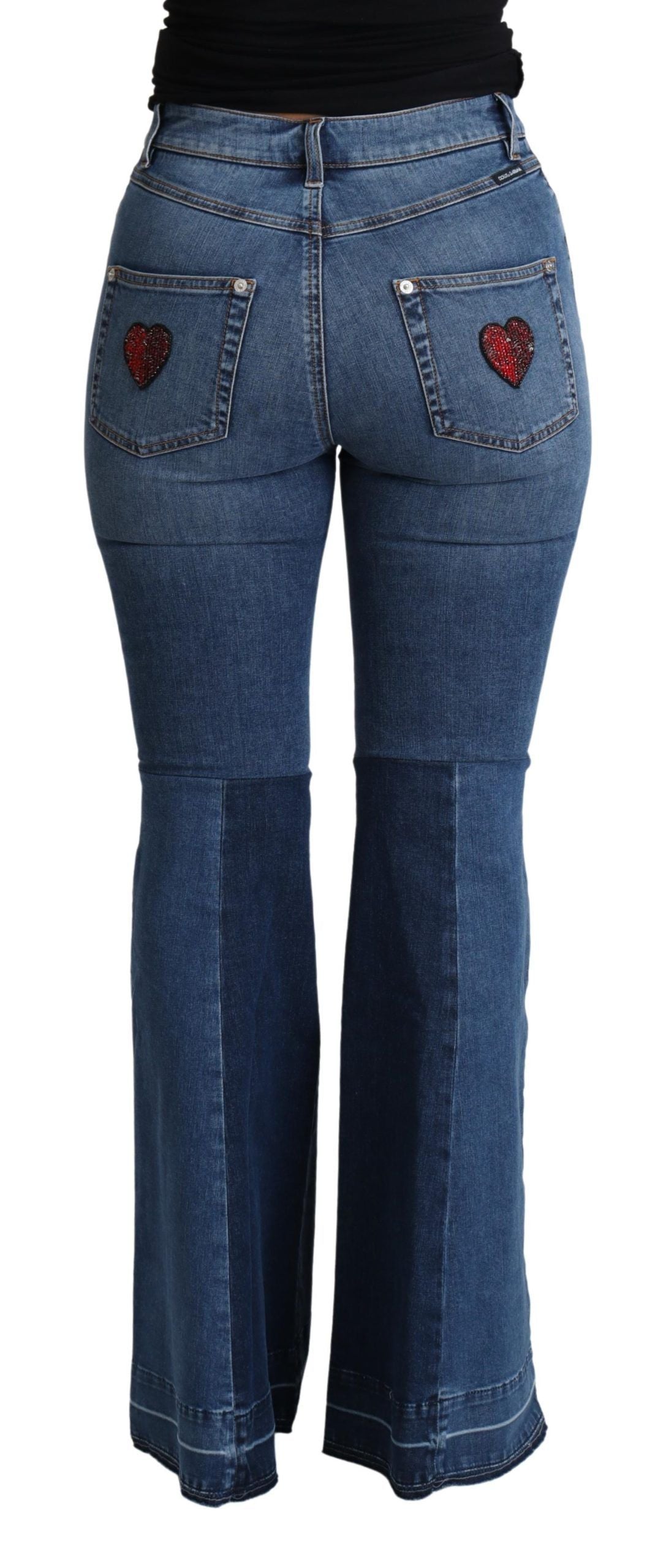 Pantalon bootcut en coton stretch bleu Dolce &amp; Gabbana avec patch Amore