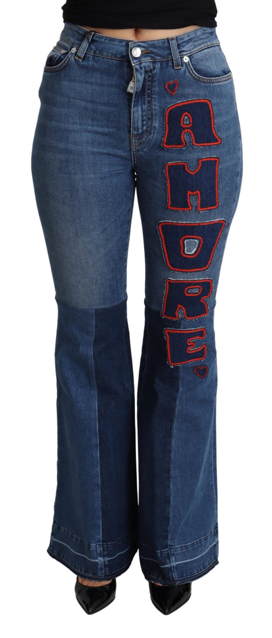 Pantalon bootcut en coton stretch bleu Dolce &amp; Gabbana avec patch Amore