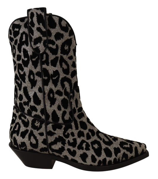 Bottes de cowboy léopard grises et noires Dolce &amp; Gabbana