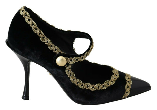 Escarpins Mary Jane en velours noir orné Dolce &amp; Gabbana