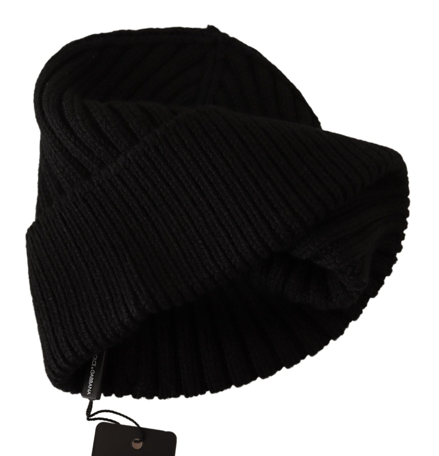 Bonnet d'hiver en laine noire Dolce &amp; Gabbana pour femme